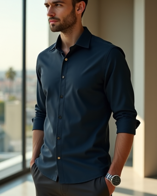 Hollywood Luxe Band Collar Shirt